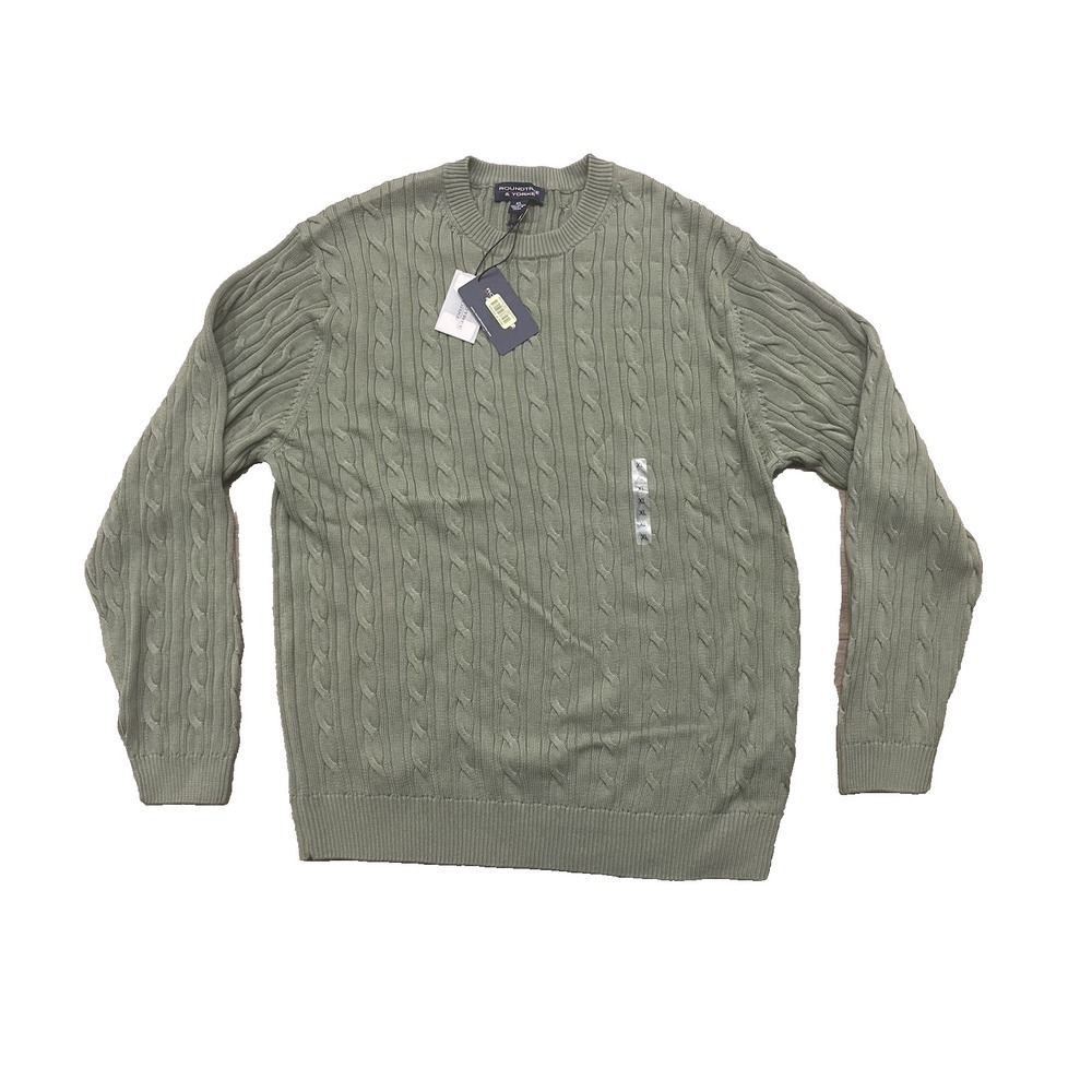 NWT Vtg Y2K Roundtree & Yorke Cotton Cable Knit Green Sweater XL New